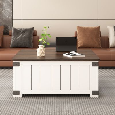 Farmhouse Lift Top Coffee Table with Charging Station & Hidden Storage