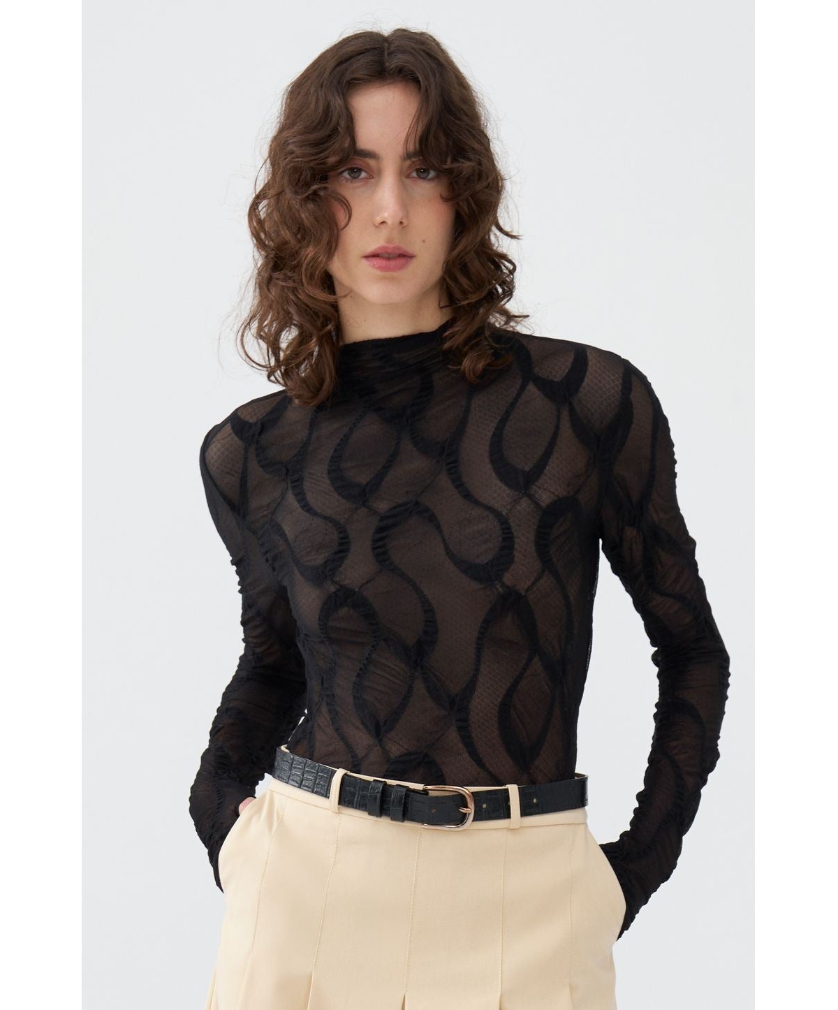 Women's Long Sleeve Lacy Bodysuit - Black