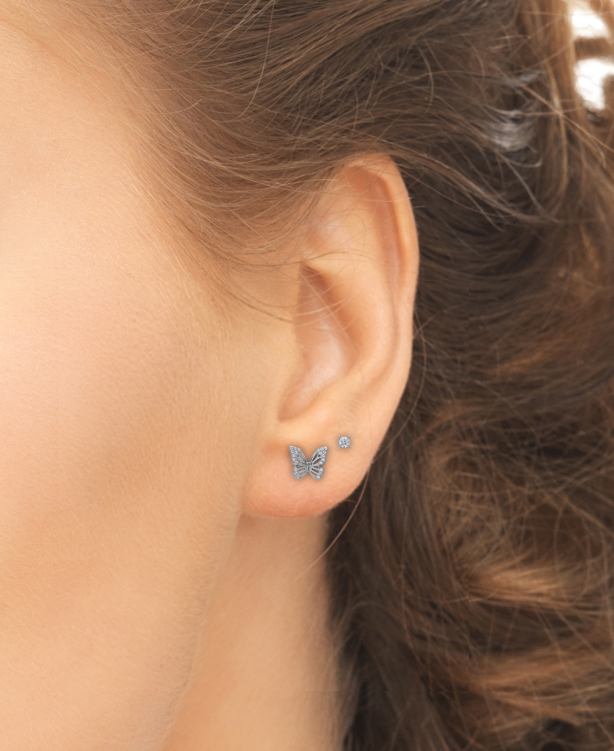 Macy's 2-pc. Set Lab Grown White Sapphire Butterfly & Solitaire Stud Earrings (3/4 Ct. T.w.) In Sterling Si In Silver