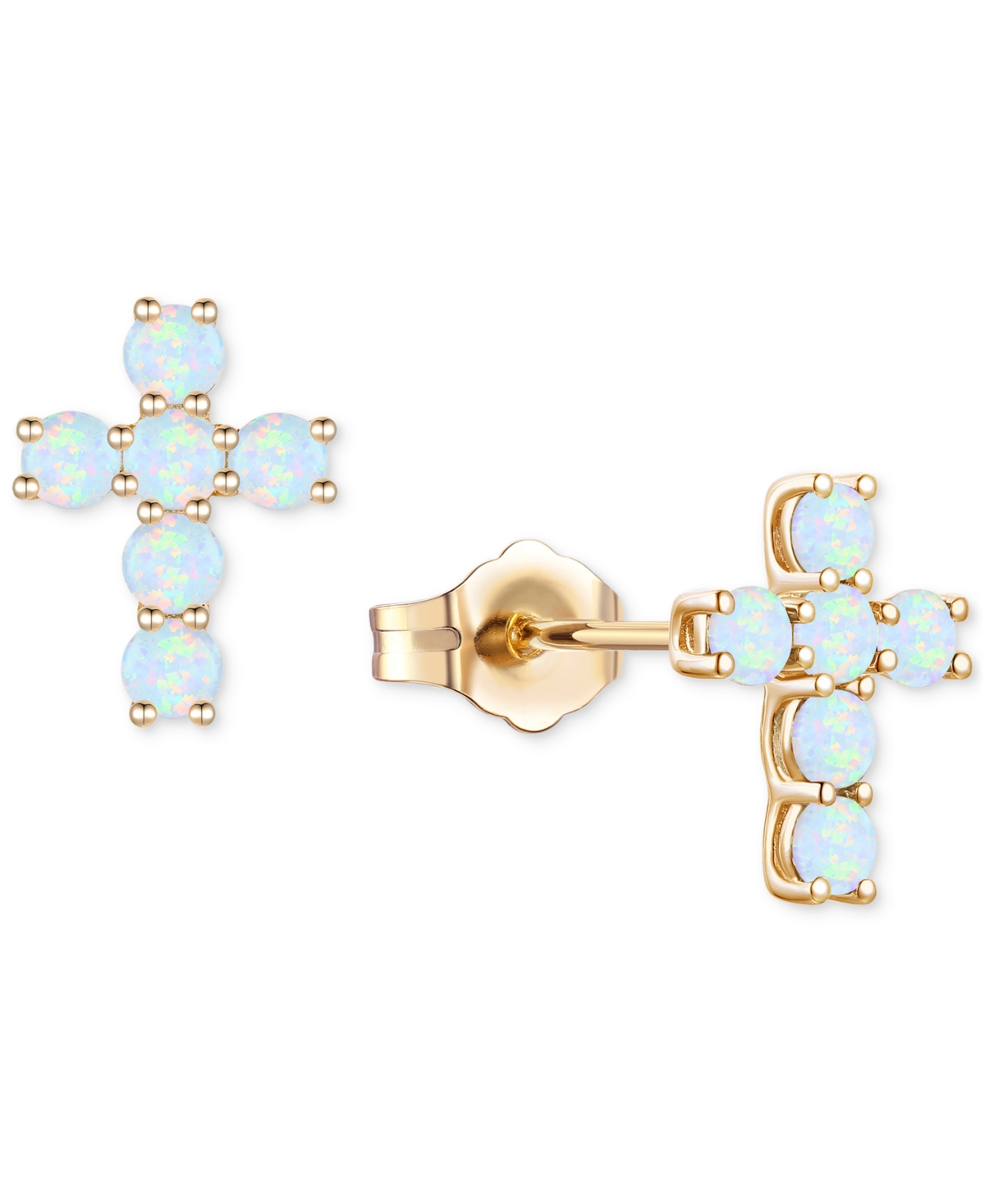 Macy's Lab Grown Sapphire Cross Stud Earrings (1 Ct. T.w.) In 10k White Gold (also In Lab Grow Ruby, Lab Gr In Opal
