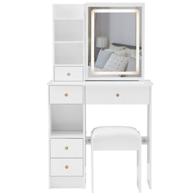 LED Vanity Table with Sliding Mirror + Stool