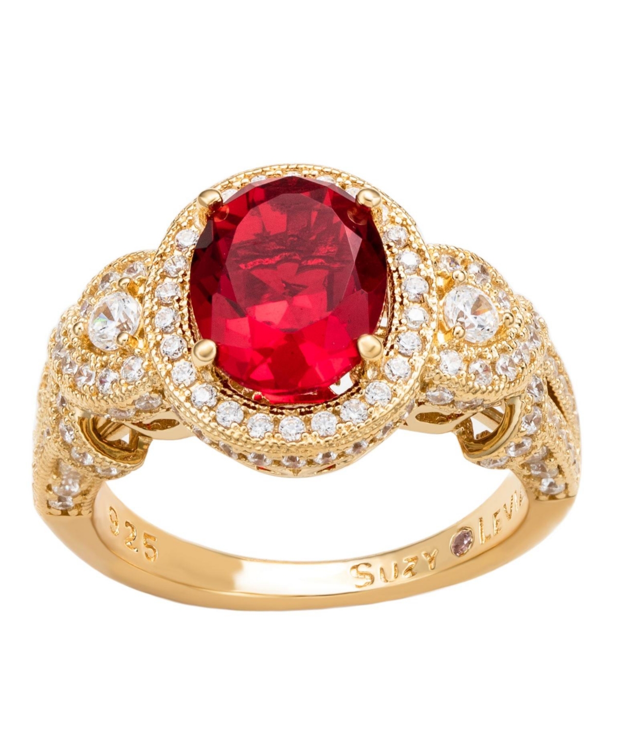 Suzy Levian Sterling Silver Oval Cubic Zirconia French Filigree Ring