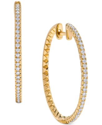 Macy's - Diamond Skinny Hoop Earrings (1/2 ct. t.w.) in 14k Gold