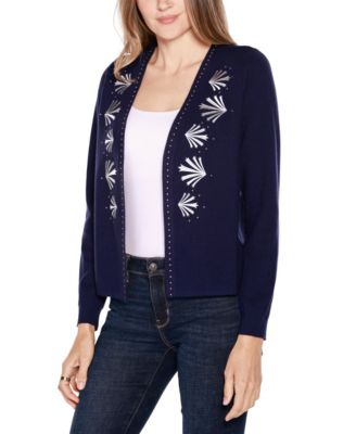 Women's Black Label Embroidered Open-Front Cardigan Sweater