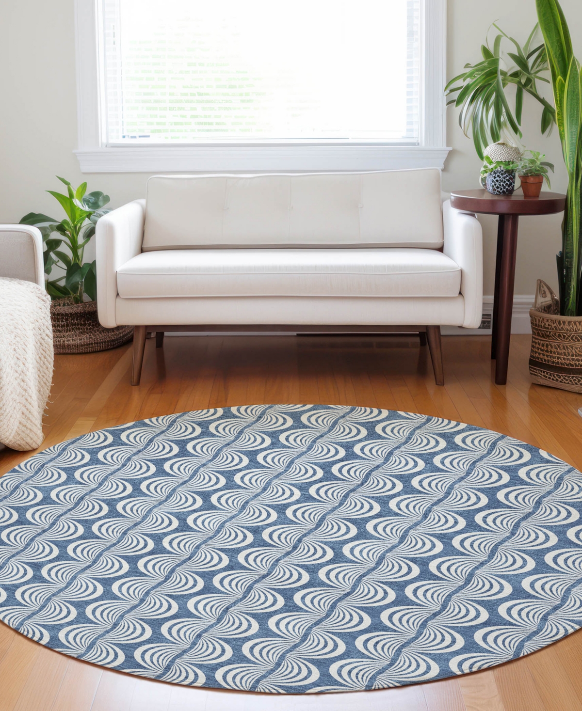Addison Chantille Mahine Washable Acn1055 8'x8' Round Area Rug In Denim