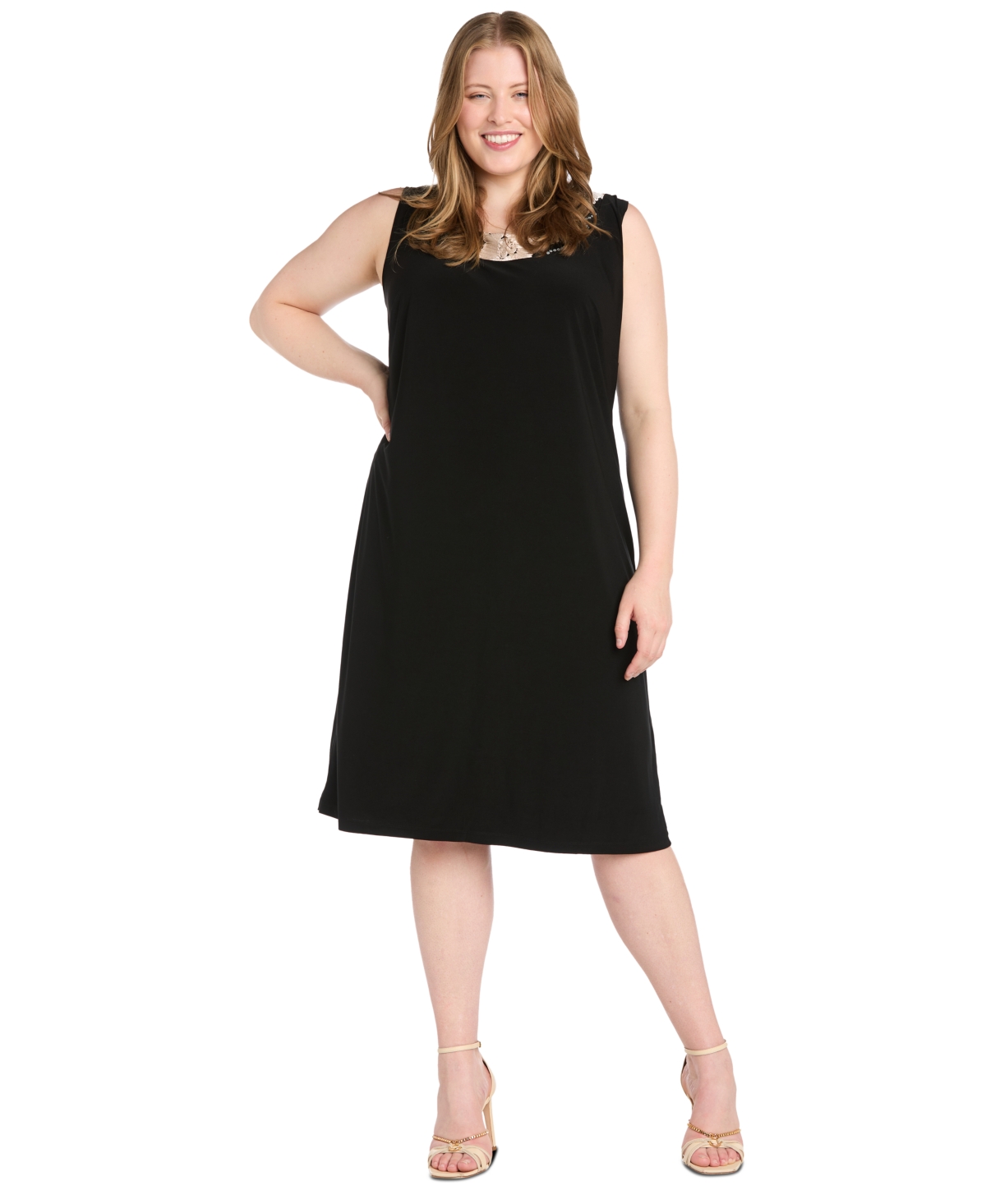 R & M Richards Plus Size Embellished Jacket and Dress -Black