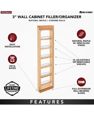 Pullout Wall Filler Cabinet Wooden Organizer, 42" Hgt, 432-WF42-3C