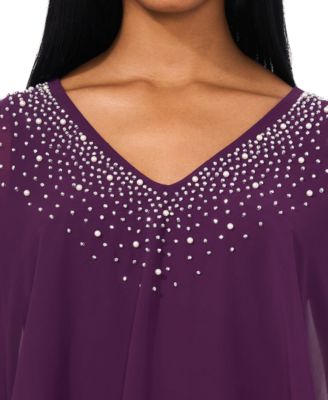 MSK Women's Rhinestone-Trim Overlay Top