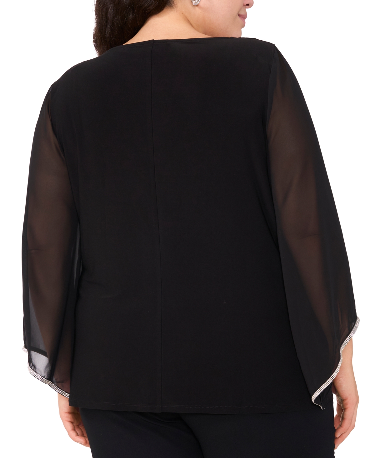 Msk Plus Size Long-Sleeve Rhinestone-Trim Keyhole-Neck Top