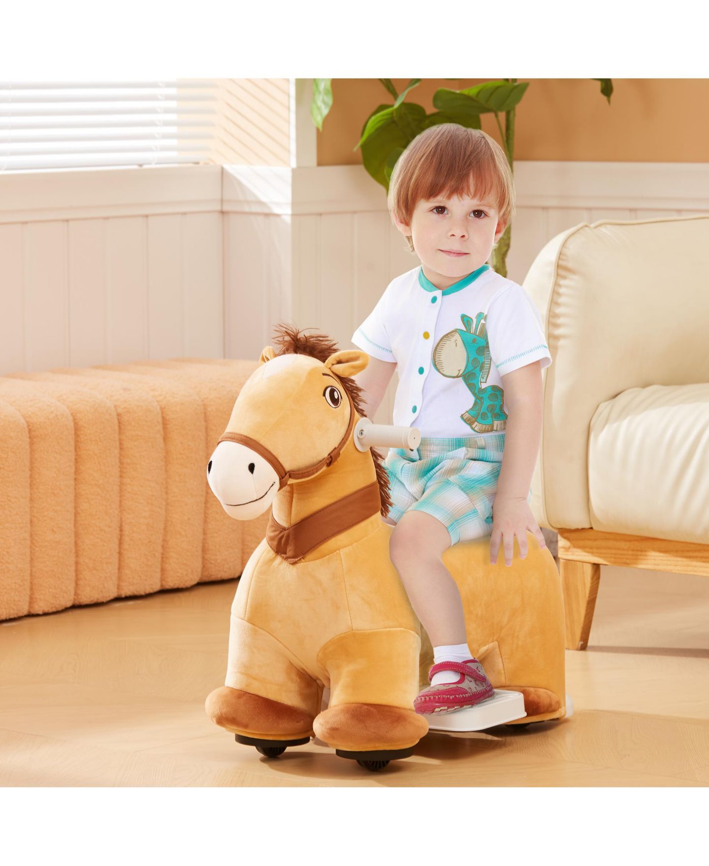 Детская игрушка Qaba 6V Electric Ride-On Horse with Music, 55 lbs. Capacity, Ages 1.5+, цвет: Коричневый — фото 2