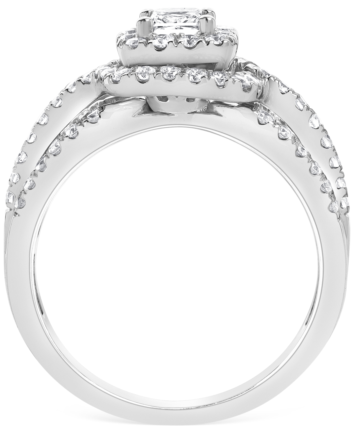 MACY'S DIAMOND PRINCESS & ROUND CLUSTER RING (1 CT. T.W.) IN 10K WHITE GOLD 