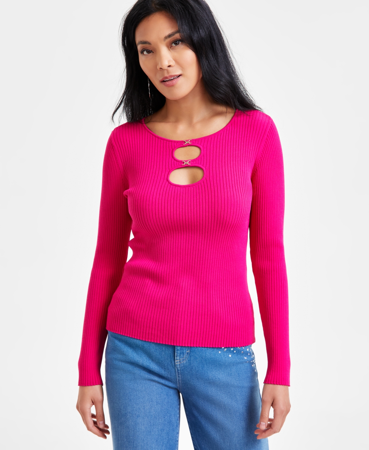 INC INTERNATIONAL CONCEPTS WOMEN'S DOUBLE-CUTOUT SWEATER, EXCLUSIVELY AT MACY'S 