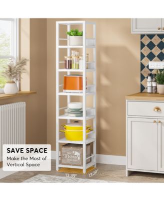 75 Inch Tall Narrow Bookshelf Storage Rack Set of 2, Etagere Shelves Display Stand for Small Spaces,6-Tier Corner Shelf