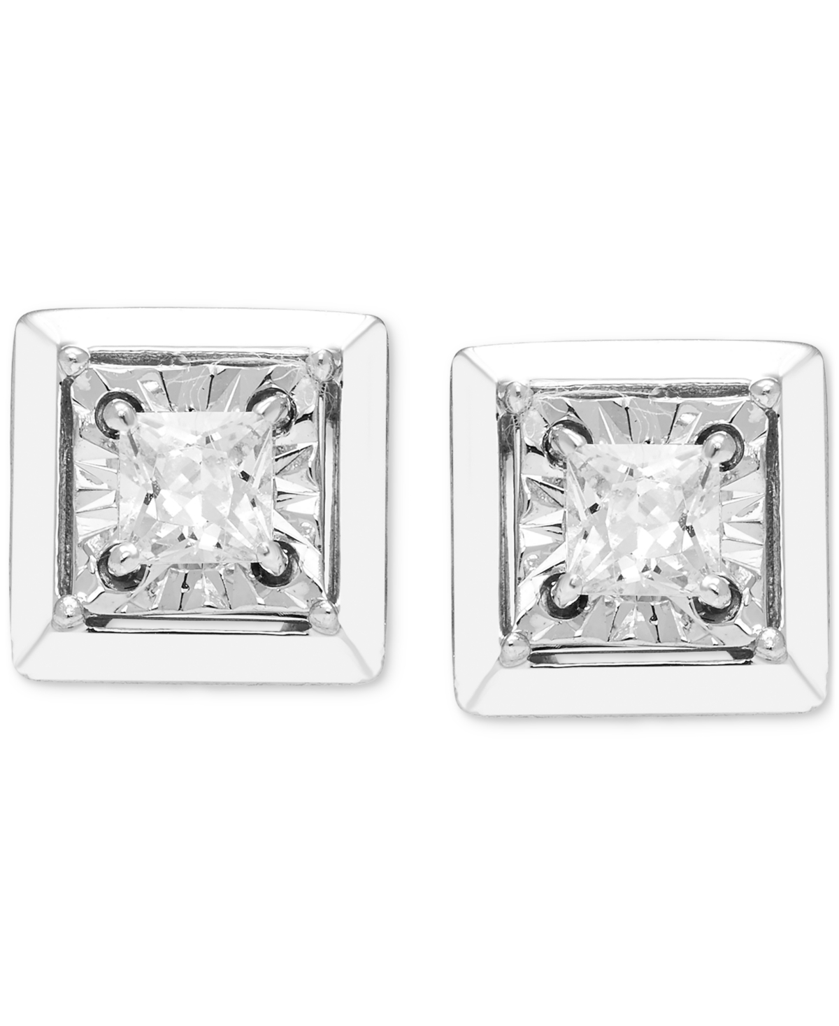 MACY'S DIAMOND PRINCESS CUT SQUARE FRAME STUD EARRINGS (1/4 CT. T.W.) IN 14K WHITE GOLD 