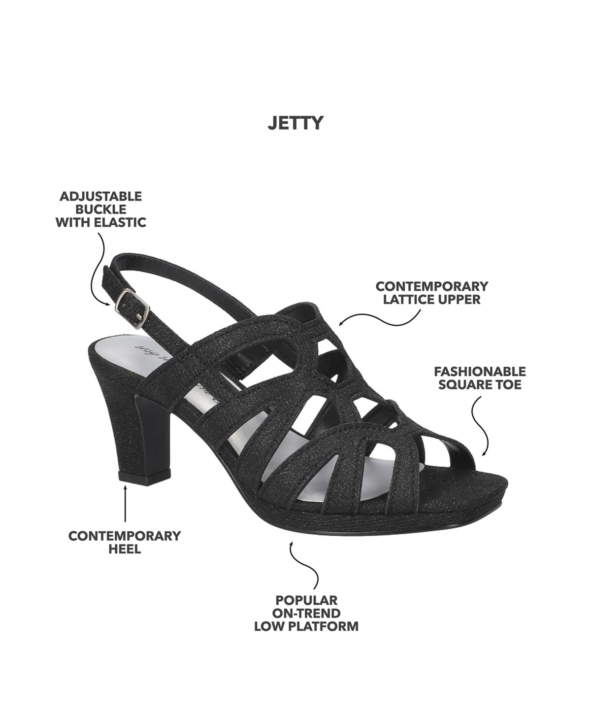 Shop Easy Street Women's Jetty Dress Heel Sandals In Black Glitter