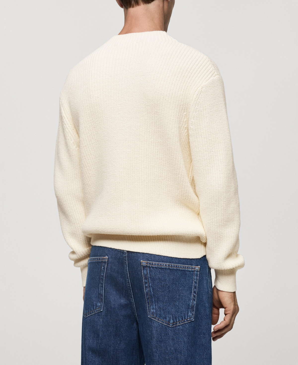 Mango Finely Knit Crewneck Sweater In Off White