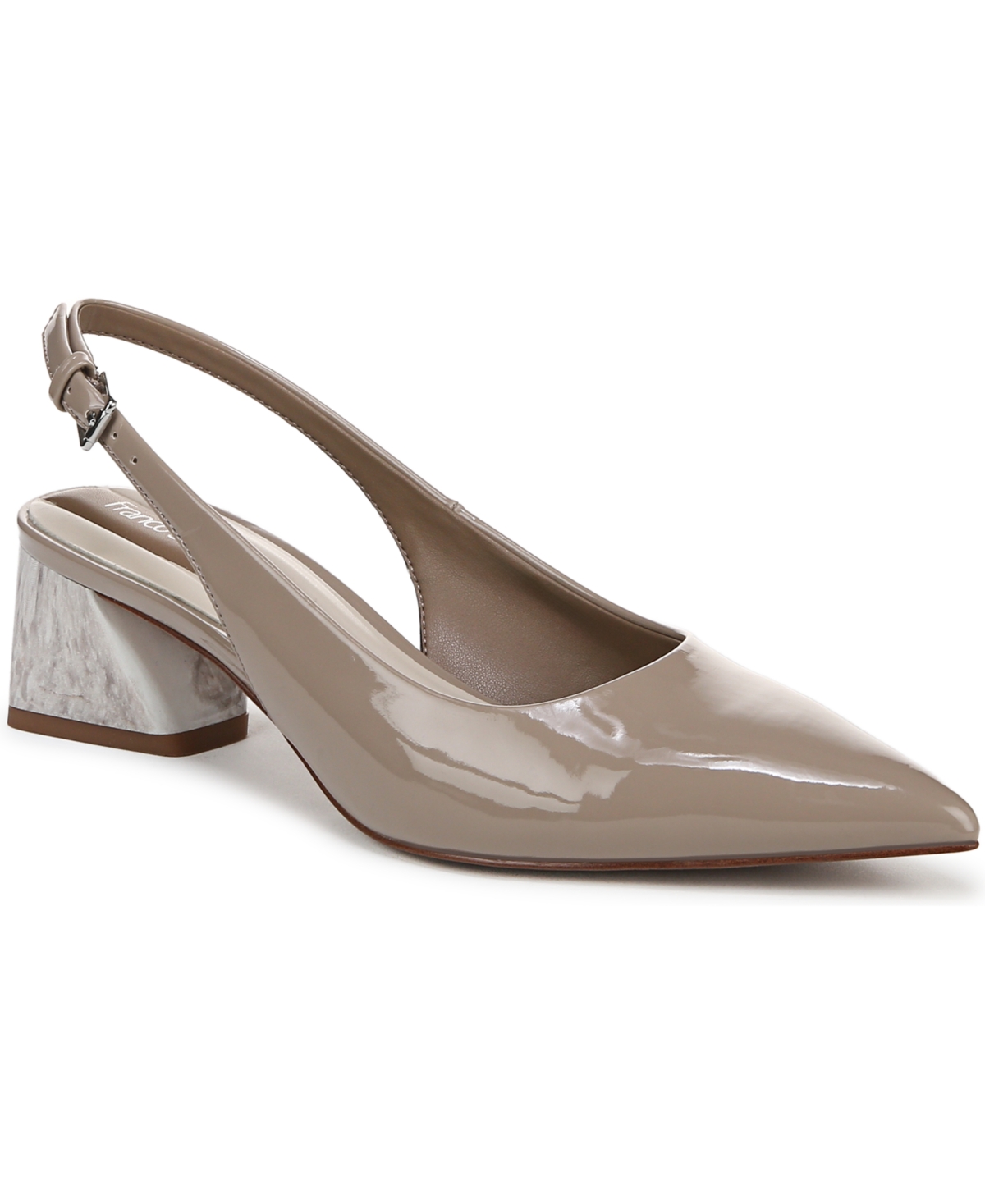 Franco Sarto Racer Slingback Pointed Toe Pump In Marble Grey Faux Patent