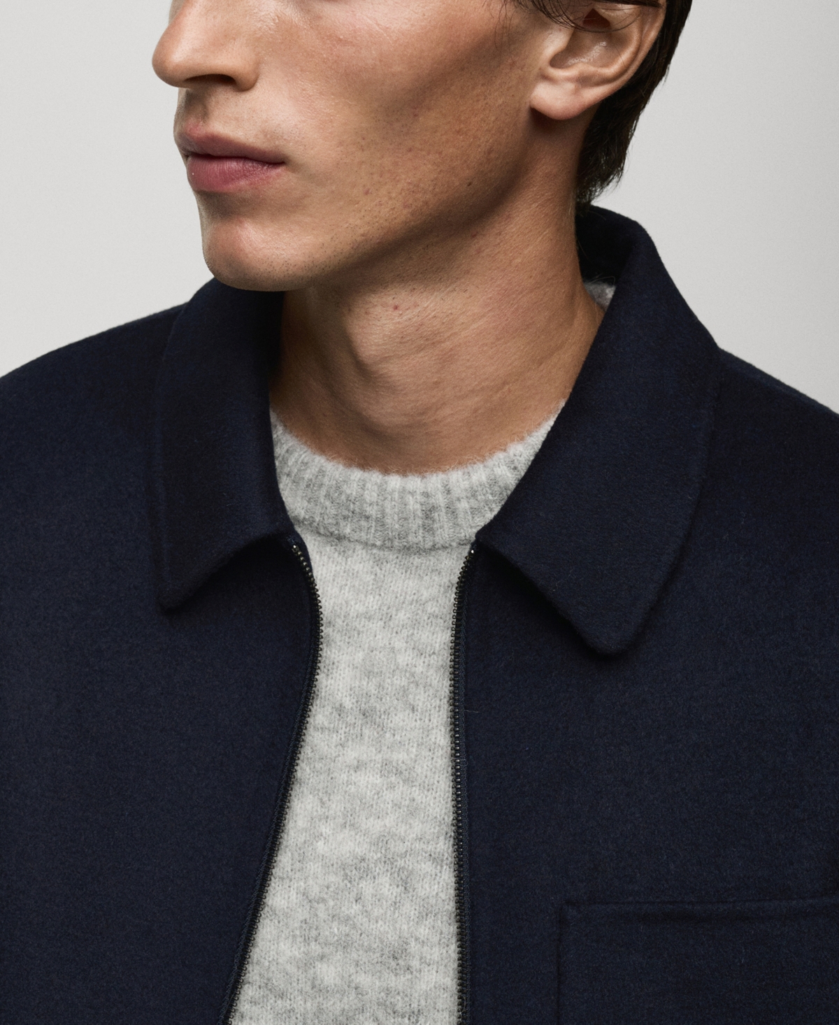 Mango Men's Zipper Detail Handmade Wool Jacket