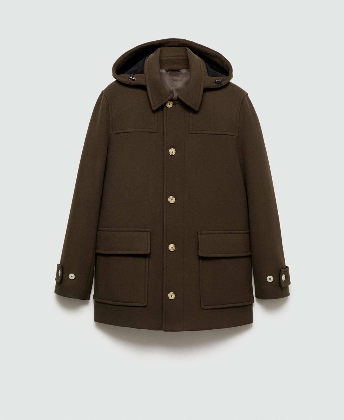 Mango Wool Blend Coat With Removable Hood In Khaki