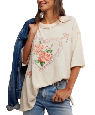 Free People - Women's Love Rose Cotton Dropped-Shoulder Tee