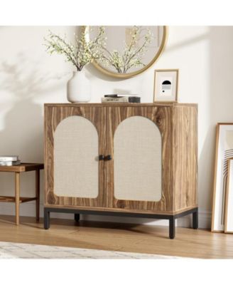 Rattan Sideboard Buffet Cabinet, Kitchen Storage Cabinet with Adjustable Shelf, Boho Accent Cabinet, Liquor Cabinet, Bar Cabinet, Console Cabinet for Living Room, Hallway