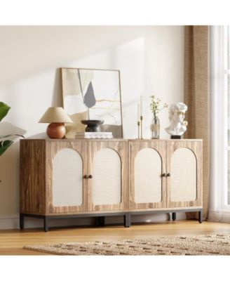 Rattan Sideboard Buffet Cabinet, Kitchen Storage Cabinet with Adjustable Shelf, Boho Accent Cabinet, Liquor Cabinet, Bar Cabinet, Console Cabinet for Living Room, Hallway