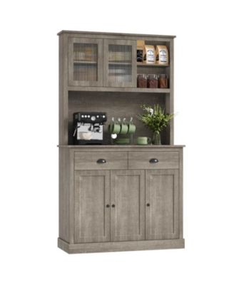 Kitchen Pantry Storage Cabinet, 71" Tall Wood Pantry Cabinet with Microwave Stand, Modern Kitchen Hutch Cabinet, Coffee Bar Hutch with Wine Rack for Dining Room, Living Room