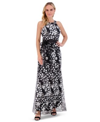 Eliza J - Women's 3D-Floral Tie-Waist Halterneck Gown
