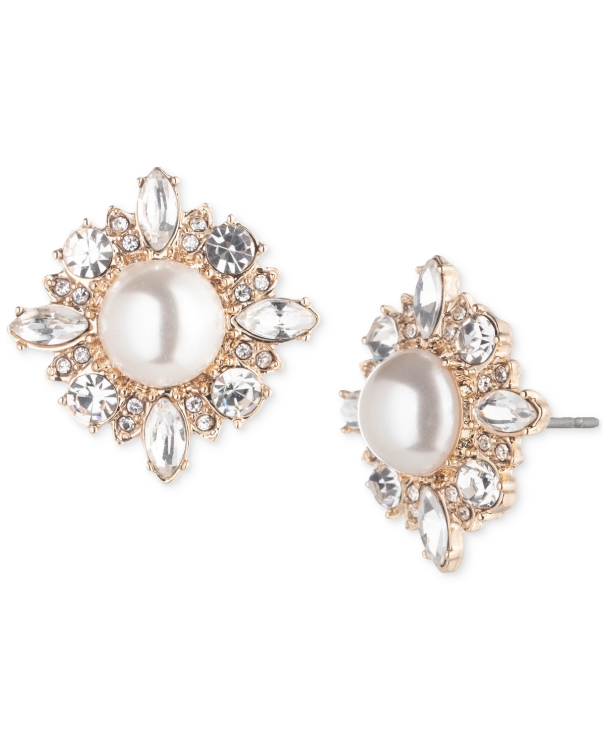 Marchesa Gold-tone Crystal & Imitation Pearl Stud Earrings In White