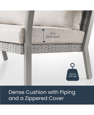 Sencillo Collection - 4 Piece Patio Furniture Set, 2 Lounge Chairs, 1 Loveseat, 1 Coffee Table, Modern and Transitional Style, Rattan, Wood, Gray and Beige