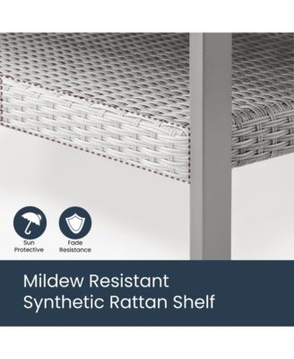 Sencillo Collection - 4 Piece Patio Furniture Set, 2 Lounge Chairs, 1 Loveseat, 1 Coffee Table, Modern and Transitional Style, Rattan, Wood, Gray and Beige