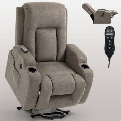 PU Leather Power Lift Recliner Chair for Elderly with Massage Heating USB Port and Cup Holders Supports 350 LBS