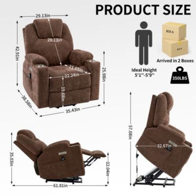 Power Lift Recliner Chair, Heavy Duty, 350 LBS Capacity, Dual Motor, Massage & Heating, USB & Type-C Ports