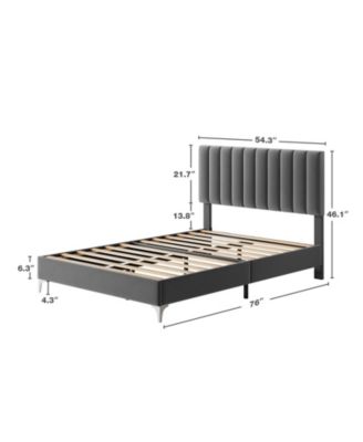 Full Size Bed Frame with Adjustable Headboard, Velvet Upholstered Platform Bed Frame