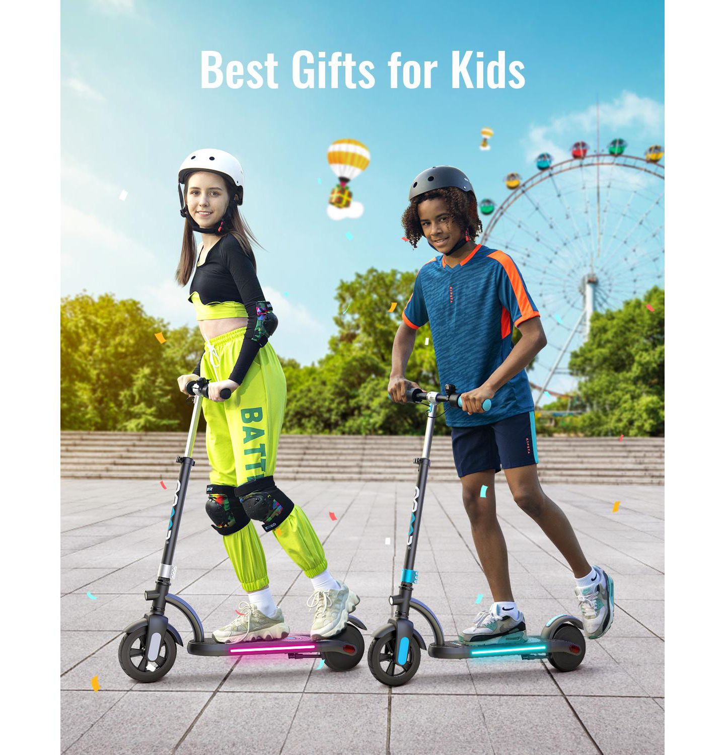 Детская игрушка Gyroor H40 180W Motor with LED Lights Adjustable-Height Electric Scooter, 143 Lbs. Capacity, Ages 8-12, цвет: Чёрный — фото 5