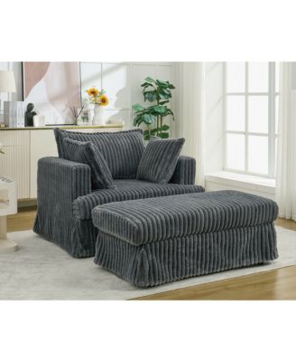 Oversized Corduroy Chaise Lounge with Ottoman