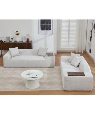 2 Piece Boucle Cloud Sofa Set, Upholstered Sofa Set, Modern 3 Seater and 2 Seater Sofa with MDF End Table for Living Room, Apartment,3+2 couch,Boucle, Light Gray