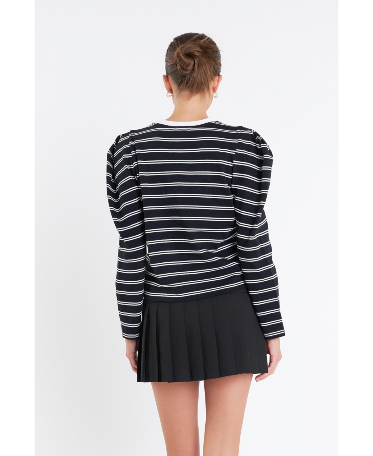 English Factory Women's Striped Puff Sleeves Top -off white