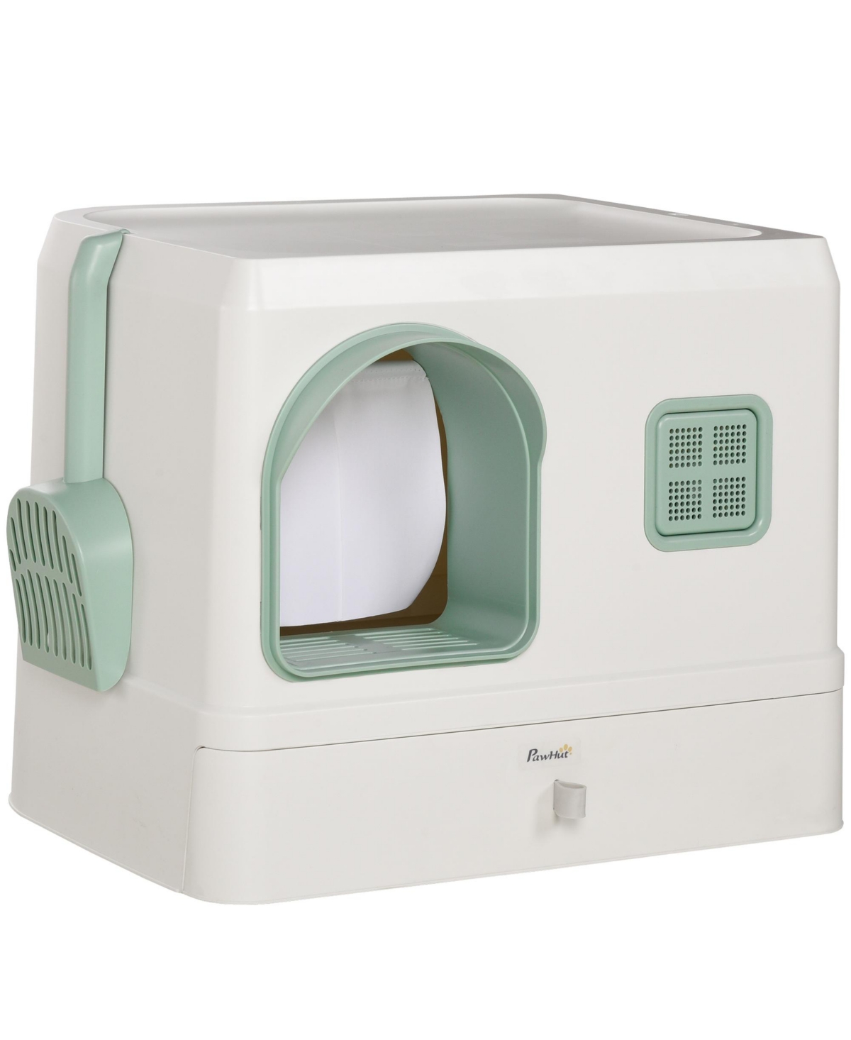 Cat Litter Box with Scoop, Deodorants, Drawer Pan, - White
