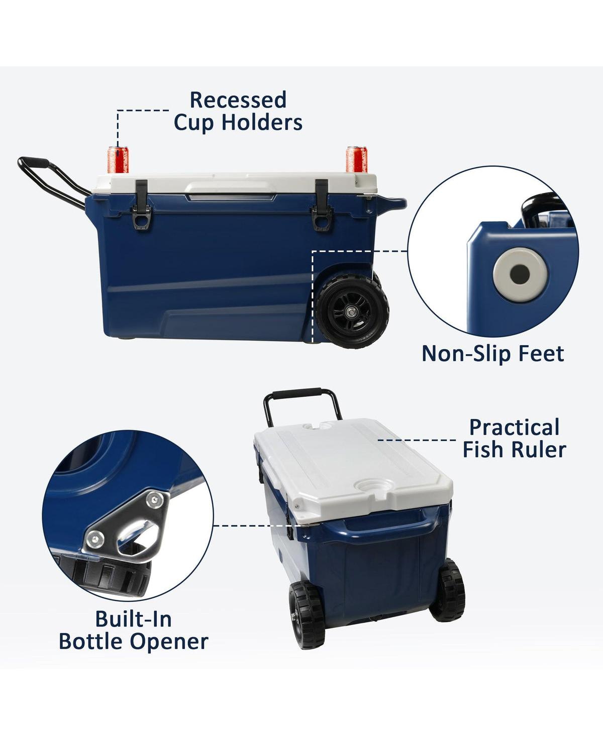 Slickblue 50 Qt Portable Car Refrigerator Heavy Duty Ice Freezer Cooler with Wheels and Handle for Easy Transport
