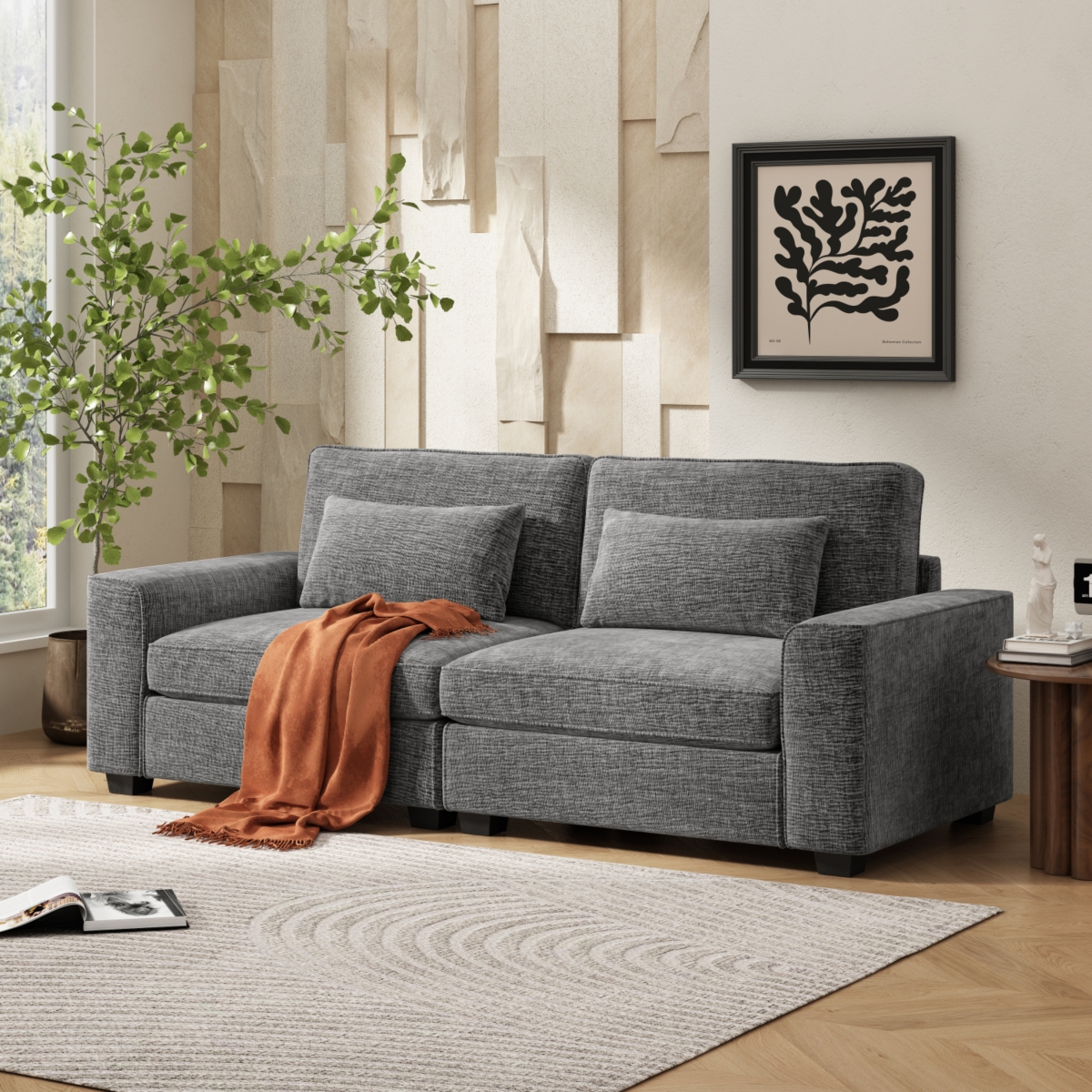 Streamdale Plush Fabric Sofa with Sleek Arms and Wood Frame