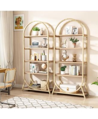 5-Tier Open Bookshelf, 70.8" Tall Arched Bookcase, Modern Brown Metal Frame Storage Bookshelves, Freestanding Display Rack Shelving Unit for Office, Bedroom, Living Room (2PCS)