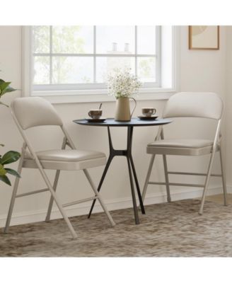 4 Pc Metal Folding Chairs Padded Cushion & Back – Beige Foldable Seating for Indoor/Outdoor Use (350 lbs Capacity)