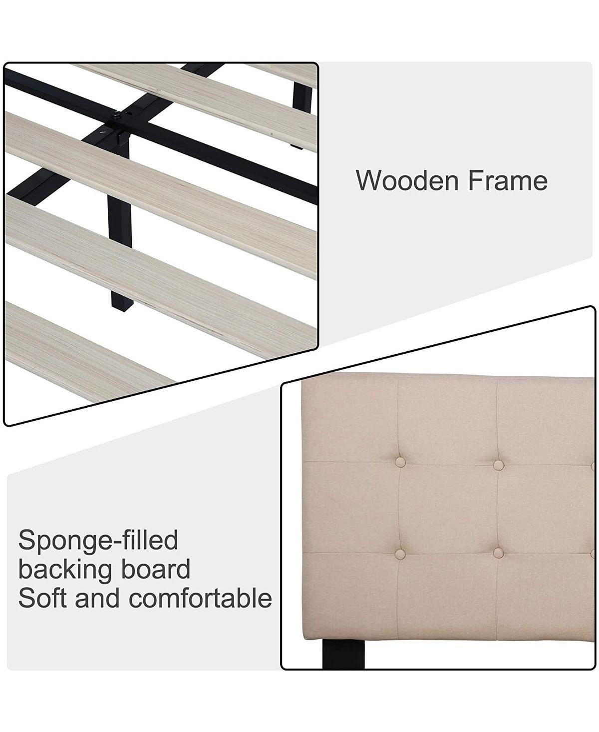 Slickblue Fabric Upholstered Bed Frame with Solid Wood Slat Support and Headboard - Stylish Bedroom Furniture