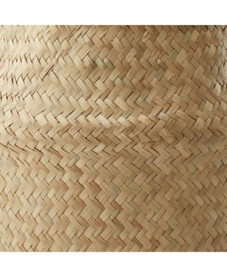 Seagrass Belly Basket with Handles - Small, Natural Woven Storage Bin Planter for Home Decor, Indoor Plant Pot Cover