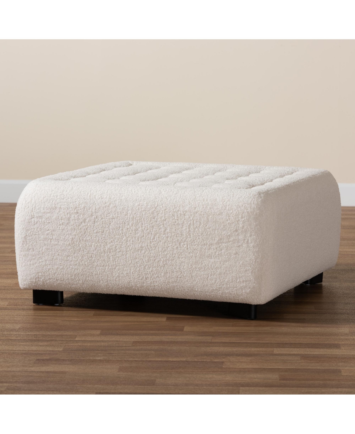 Baxton Studio Athena Modern and Contemporary Ivory Boucle Upholstered and Black Finished Wood Square Ottoman