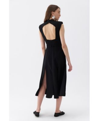 Women's Padded Shoulder Midi Dress