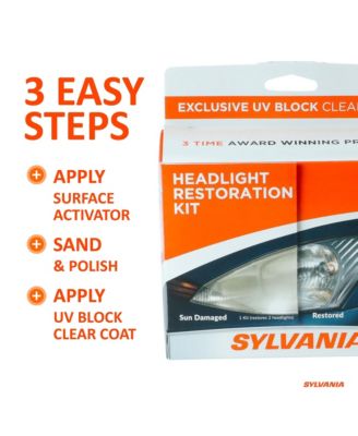 - Headlight Restoration Kit - 3 Easy Steps to Restore Sun Damaged Headlights with Exclusive UV Block Clear Coat, Light Output and Beam Pattern Restored, Long Lasting Protection
