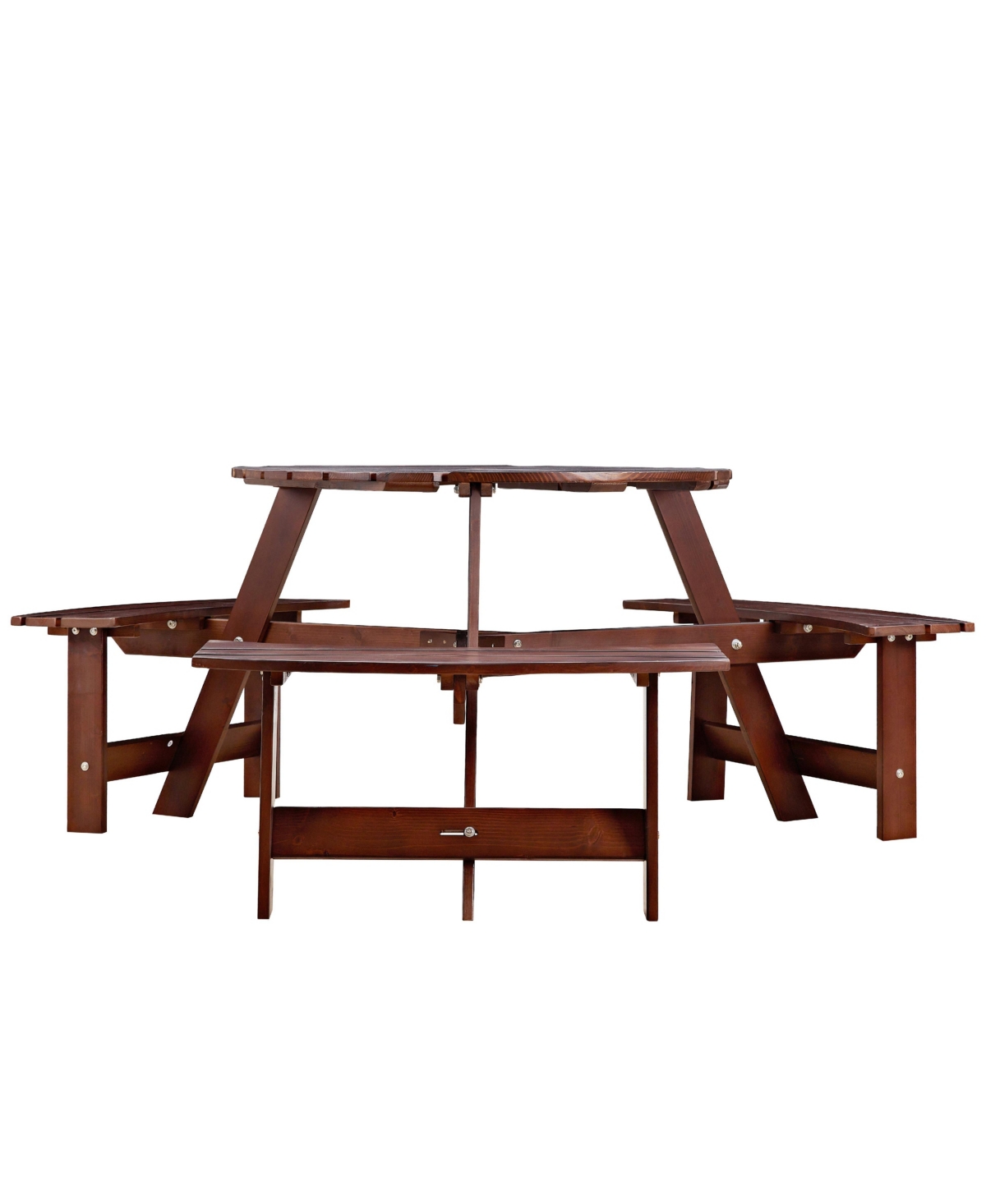 Slickblue Outdoor 6-Person Round Picnic Table with 3 Built-In Benches – Umbrella Hole, Ideal for Garden, Backyard, Porch