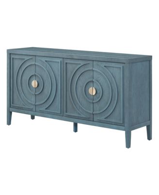 Retro Sideboard with Circular Groove Design and Round Metal Handles for Entrance, Dining & Living Rooms